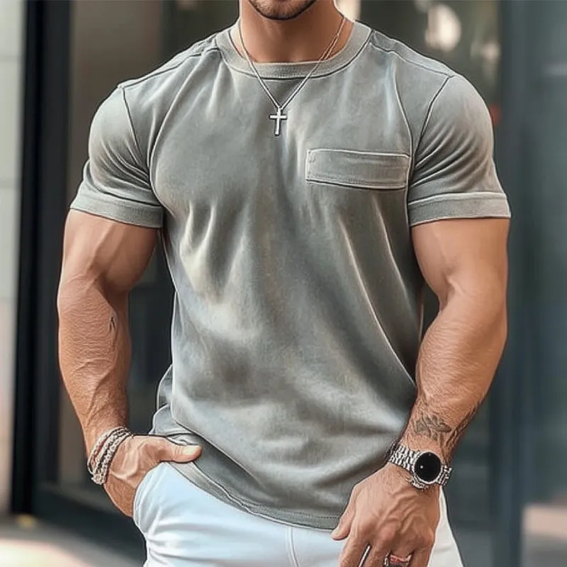 Men's Solid Color Basic Velvet Casual Short Sleeve T-Shirt MTA3194C3U sold by Manly product image thumbnail 2