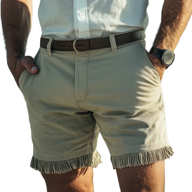 Men's Summer Retro Light Green Tassel Patchwork Shorts MTA3150C4U sold by Manly