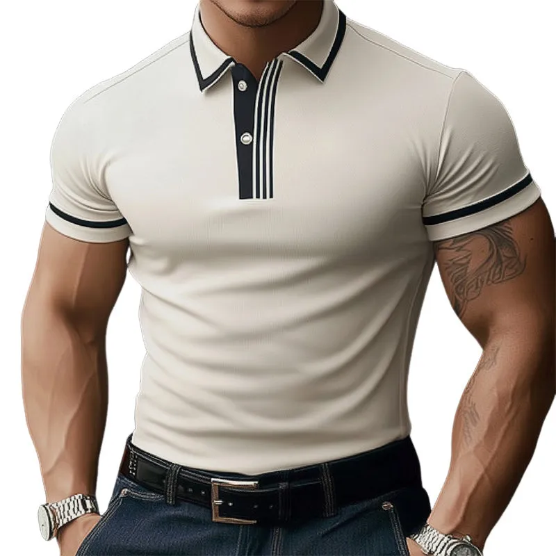 Men's Summer Comfortable Light Khaki Polo Neck Short Sleeve T-Shirt MTA3162C5U sold by Manly
