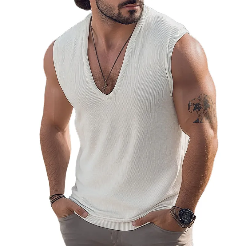 Men's Summer Comfort Basics V-Neck Knitted Tank Top MTA3184C7U sold by Manly