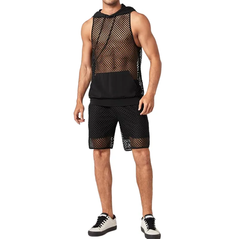 Men's Spring Fashion Casual Loose Mesh Hooded Tank Top Casual Shorts Set MTA1960C3K sold by Manly product image thumbnail 2