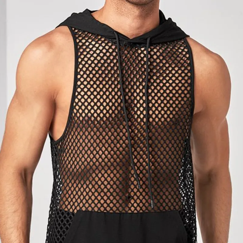 Men's Spring Fashion Casual Loose Mesh Hooded Tank Top Casual Shorts Set MTA1960C3K sold by Manly product image thumbnail 3