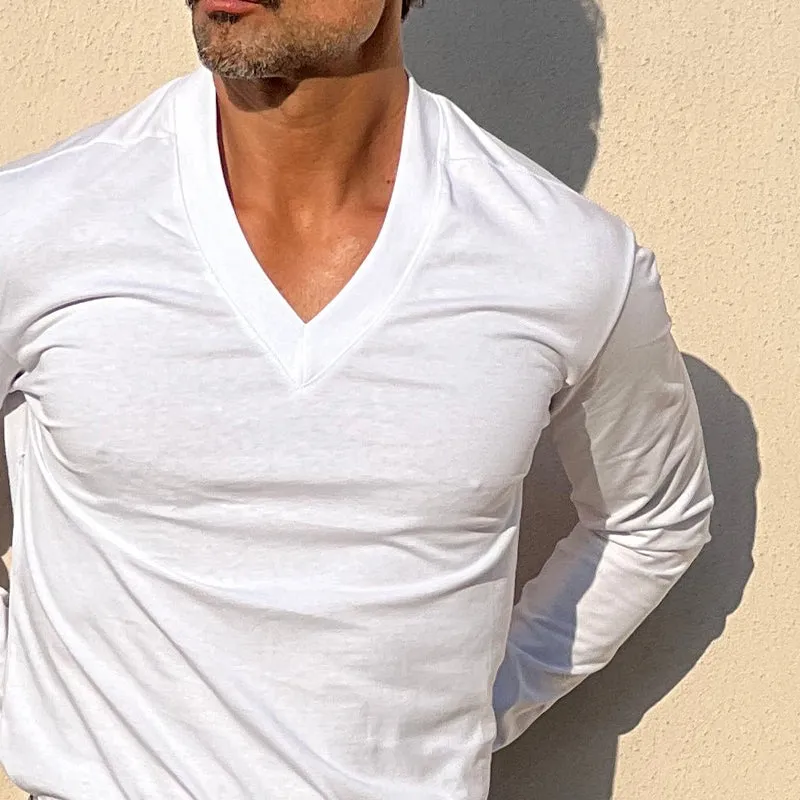 Men's Solid Color Blend V-Neck Long Sleeve T-Shirt MTA2785C7X sold by Manly product image thumbnail 4
