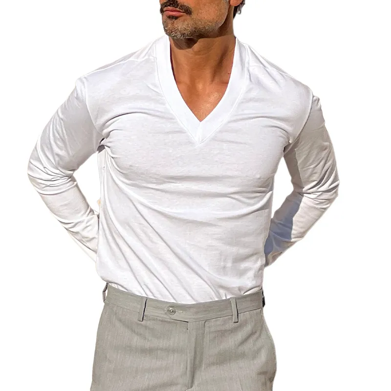 Men's Solid Color Blend V-Neck Long Sleeve T-Shirt MTA2785C7X sold by Manly product image thumbnail 2