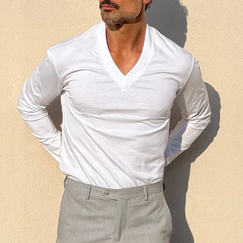 Men's Solid Color Blend V-Neck Long Sleeve T-Shirt MTA2785C7X sold by Manly product image thumbnail 3