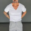 Men's Solid Color V-Neck Short Sleeve Knitted T-Shirt MTA2753C0X sold by Manly