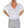 Men's Solid Color V-Neck Short Sleeve Knitted T-Shirt MTA2753C0X sold by Manly