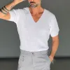 Men's Solid Color V-Neck Short Sleeve Knitted T-Shirt MTA2753C0X sold by Manly