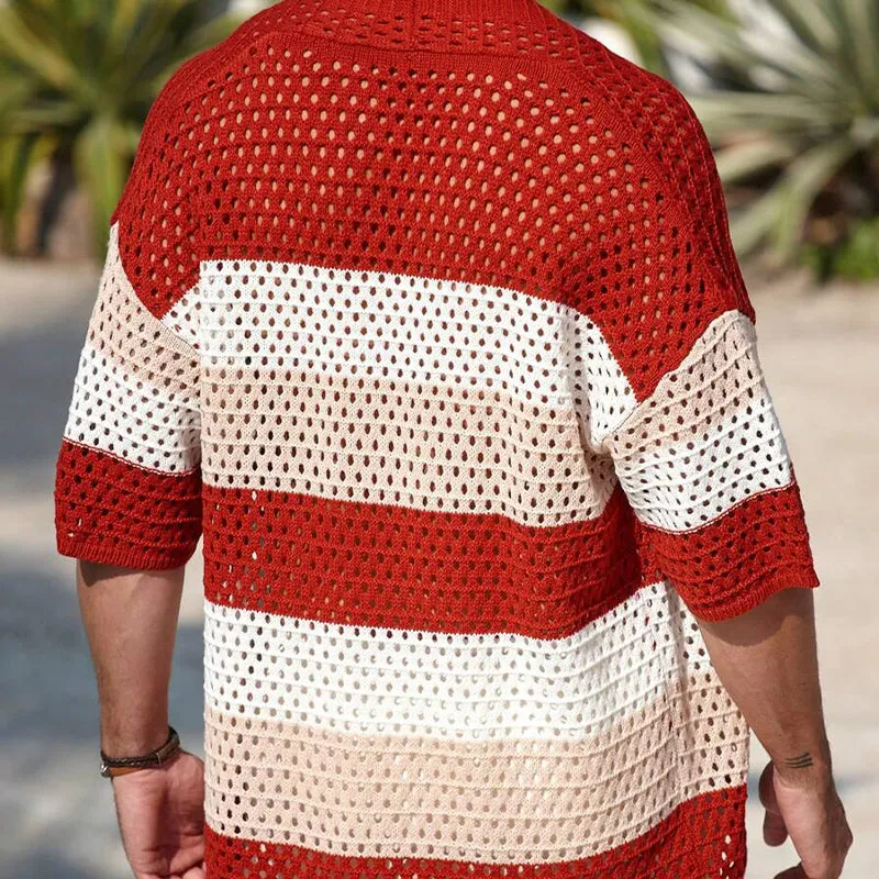 Men's Striped Short Sleeve Knit Cardigan MTA2841C3X sold by Manly product image thumbnail 3