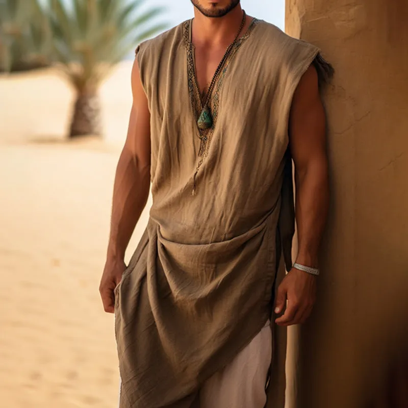 Men's Cotton And Linen Sleeveless Long Robe MTA2093C4X sold by Manly product image thumbnail 2