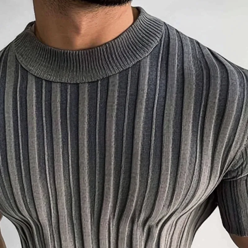 Men's Casual Striped Round Neck Short Sleeve Knitted T-Shirt MTA2748C3X sold by Manly product image thumbnail 3
