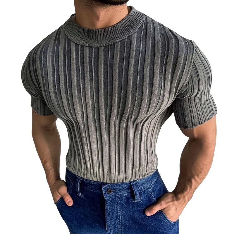 Men's Casual Striped Round Neck Short Sleeve Knitted T-Shirt MTA2748C3X sold by Manly