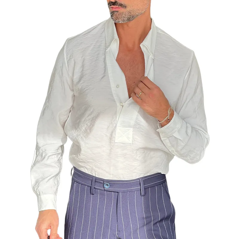 Men's Solid Color Pullover Lapel Long Sleeve Shirt MTA2761C1X sold by Manly