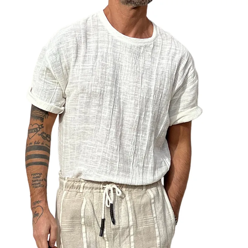 Men's Solid Color Textured Short-Sleeved Round Neck T-Shirt MTA2701C0X sold by Manly