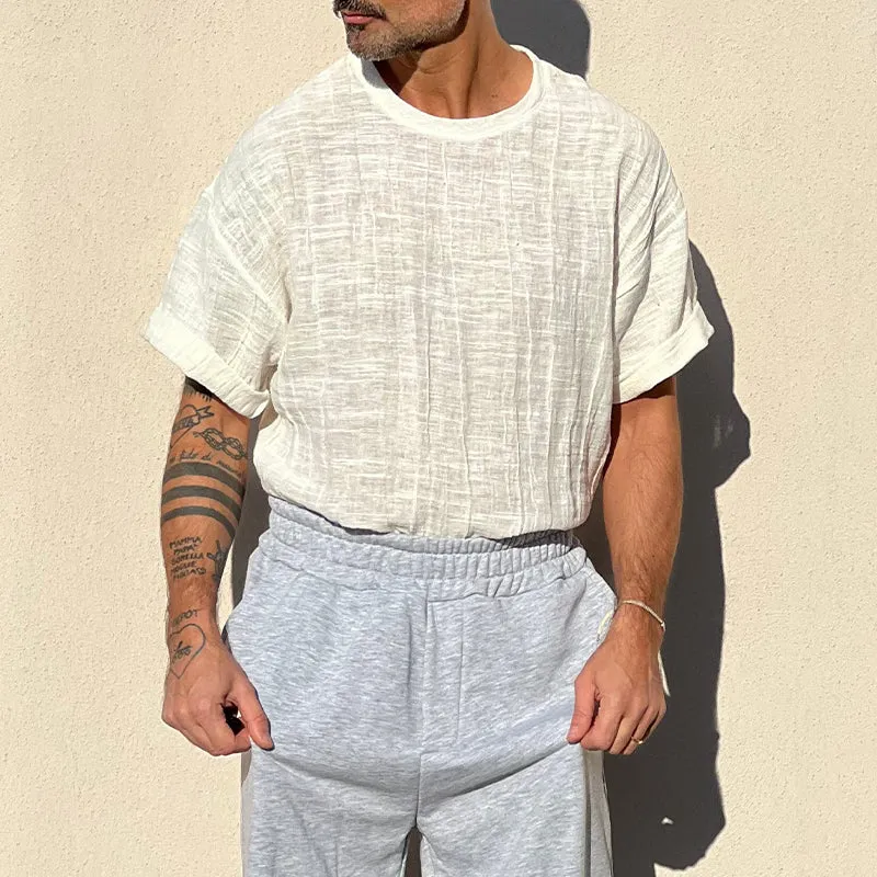 Men's Solid Color Textured Short-Sleeved Round Neck T-Shirt MTA2701C0X sold by Manly product image thumbnail 3