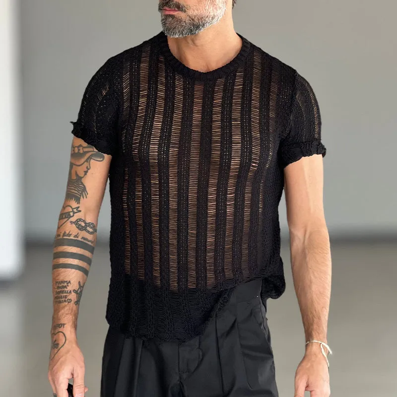 Men's Solid Color Round Neck Short Sleeve Knitted T-Shirt MTA2746C8X sold by Manly product image thumbnail 2