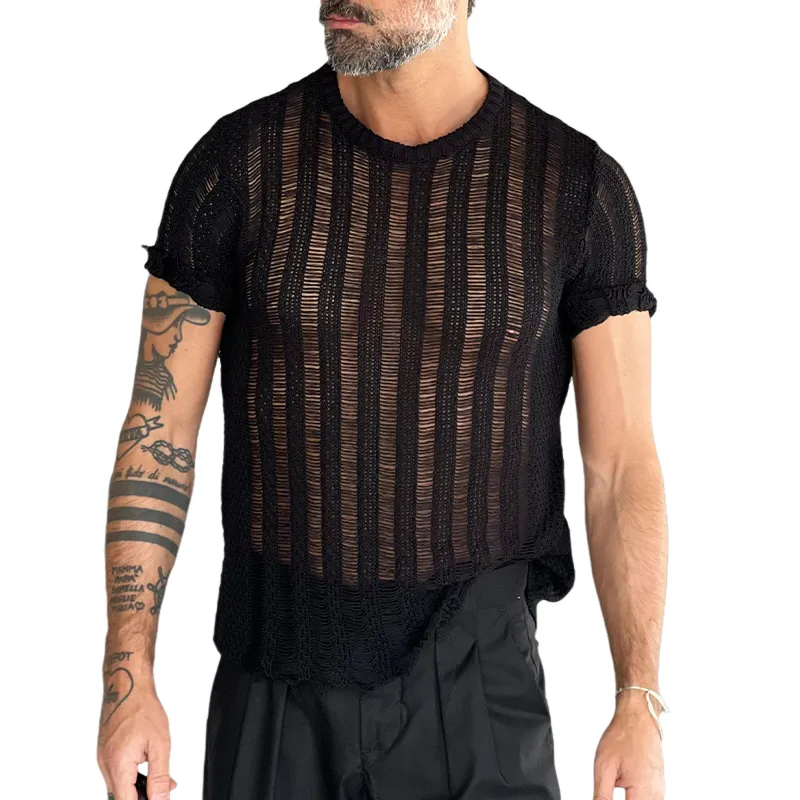 Men's Solid Color Round Neck Short Sleeve Knitted T-Shirt MTA2746C8X sold by Manly