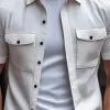 Men's Casual Comfort Cotton Lapel Chest Pocket Loose Short Sleeve Shirt MTA2738C2M sold by Manly
