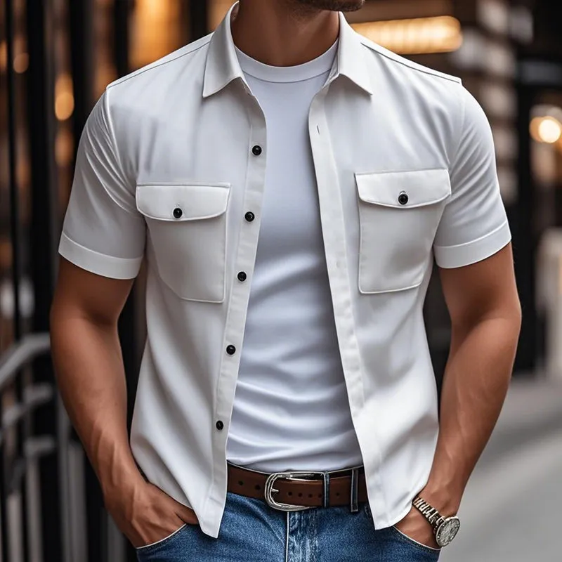 Men's Casual Comfort Cotton Lapel Chest Pocket Loose Short Sleeve Shirt MTA2738C2M sold by Manly product image thumbnail 2