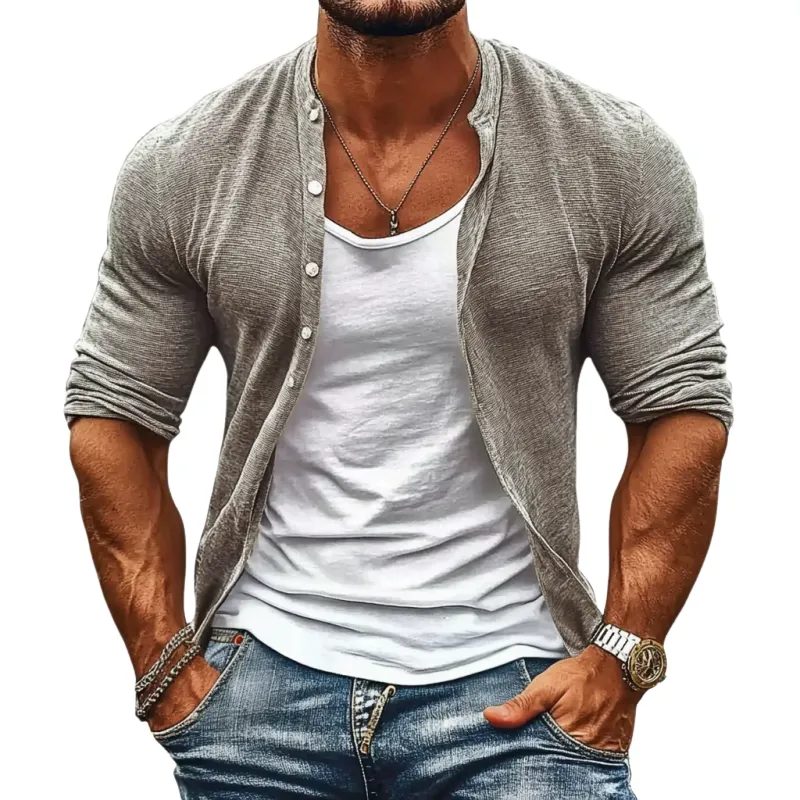 Men's Casual Comfort Cotton Stand Collar Single Breasted Long Sleeve Knitted Cardigan MTA2757C4M sold by Manly