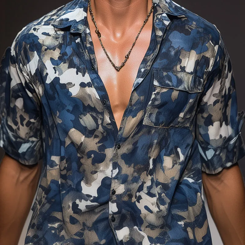 Men's Spring Linen Printed Short Sleeve Shirt MTA2823C4P sold by Manly product image thumbnail 3