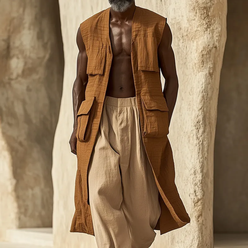 Men's Western Vintage Long Sleeveless Linen Vest MTA2899C4P sold by Manly product image thumbnail 2