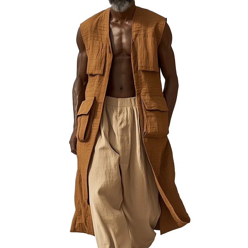 Men's Western Vintage Long Sleeveless Linen Vest MTA2899C4P sold by Manly