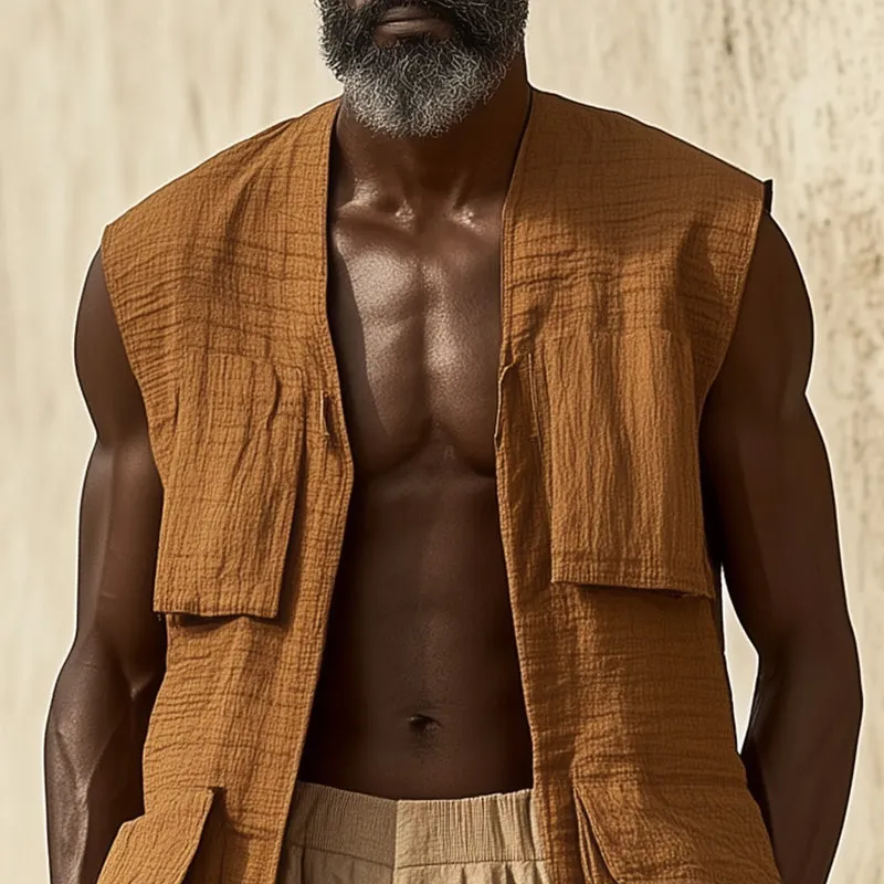 Men's Western Vintage Long Sleeveless Linen Vest MTA2899C4P sold by Manly product image thumbnail 3