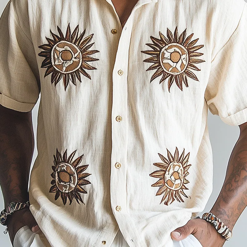 Men's Spring Fashion Sun Embroidery Short Sleeve Shirt MTA2847C7P sold by Manly product image thumbnail 3