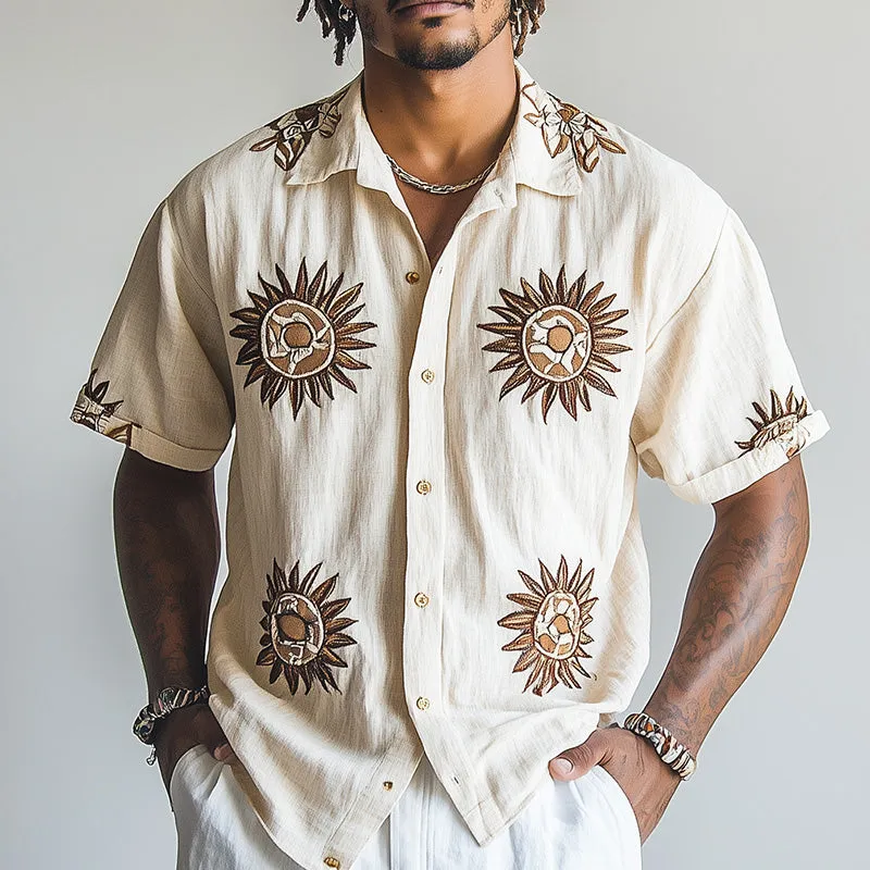 Men's Spring Fashion Sun Embroidery Short Sleeve Shirt MTA2847C7P sold by Manly product image thumbnail 2