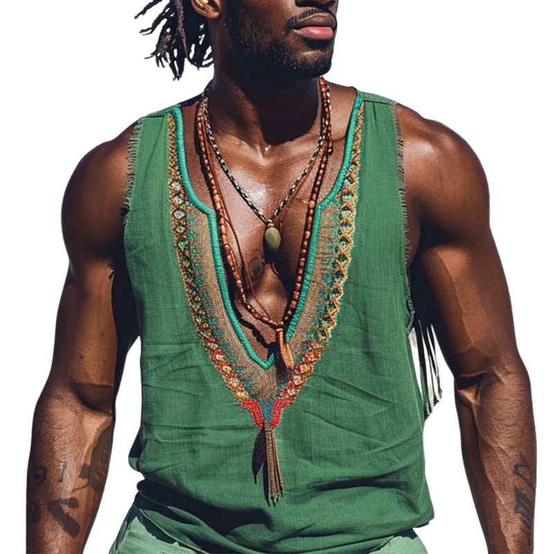 Men's Casual Vintage Embroidered Tank Tops  MTA0344D5X sold by Manly