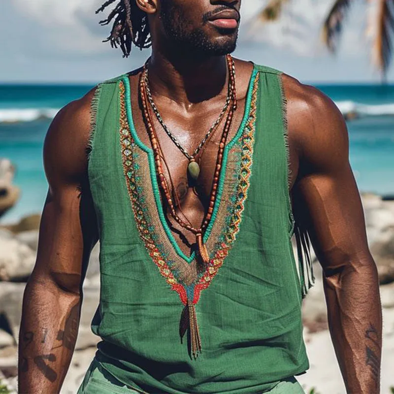 Men's Casual Vintage Embroidered Tank Tops MTA0344D5X sold by Manly product image thumbnail 2