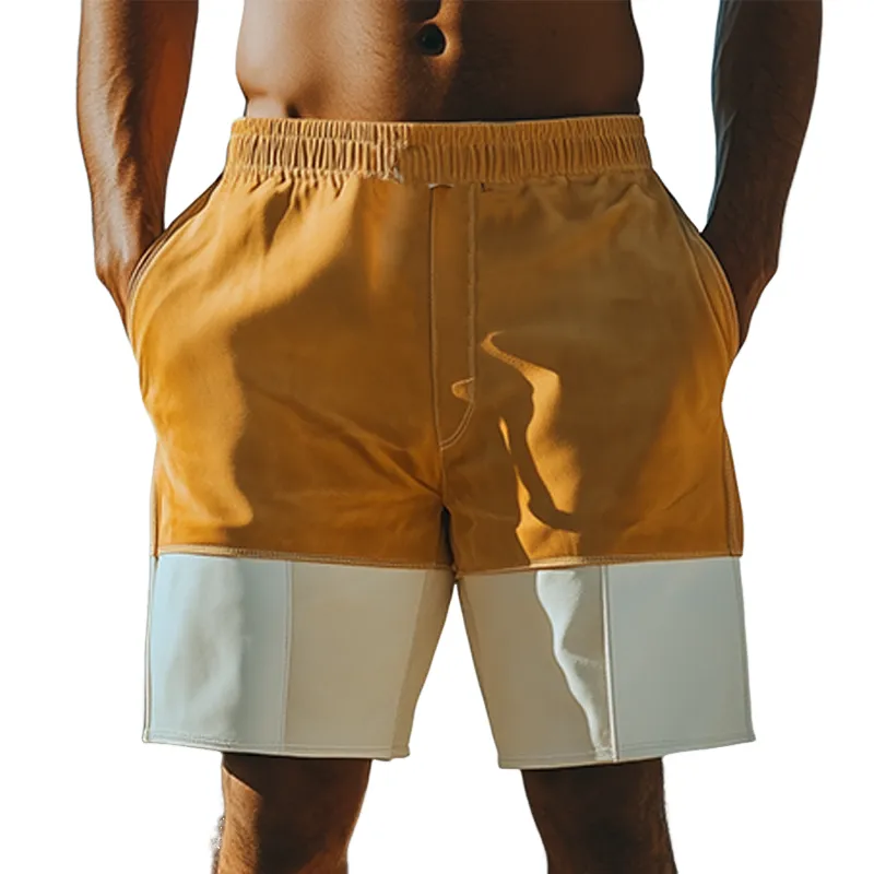 Men's Spring and Summer Fashion Casual Contrast Color Stitching Elastic Waist Suede Shorts MTA0340D7K sold by Manly