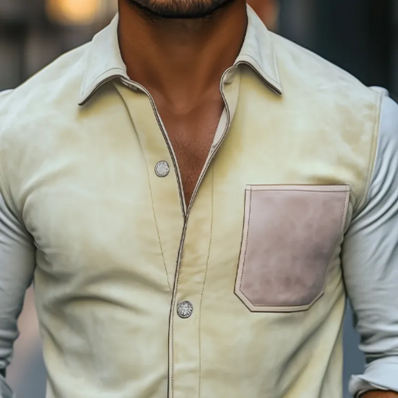 Men's Spring Fashion Casual Slim Suede Splicing Long Sleeve Shirt MTA0317D7K sold by Manly product image thumbnail 3