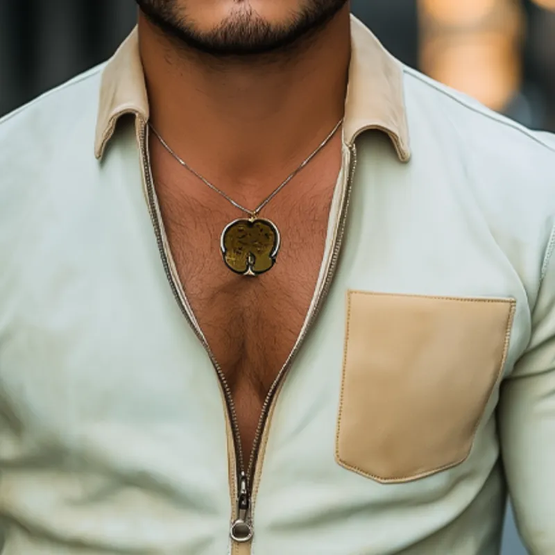 Men's Spring Fashion Casual Deep V Neck Zipper Suede Long Sleeve Shirt MTA0382D7K sold by Manly product image thumbnail 3