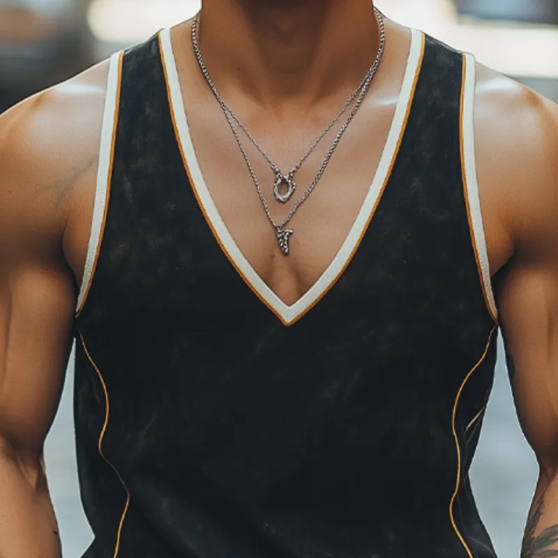 Men's Summer Fashion Casual Deep V-neck Contrast Color Stitching Suede Tank Top MTA0335D5K sold by Manly product image thumbnail 3