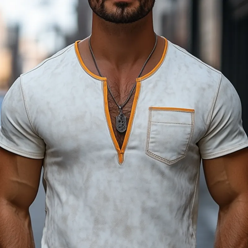 Men's Fashion Slim Casual Deep V-Neck Textured Suede Short Sleeve T-Shirt MTA0312D4K sold by Manly product image thumbnail 3