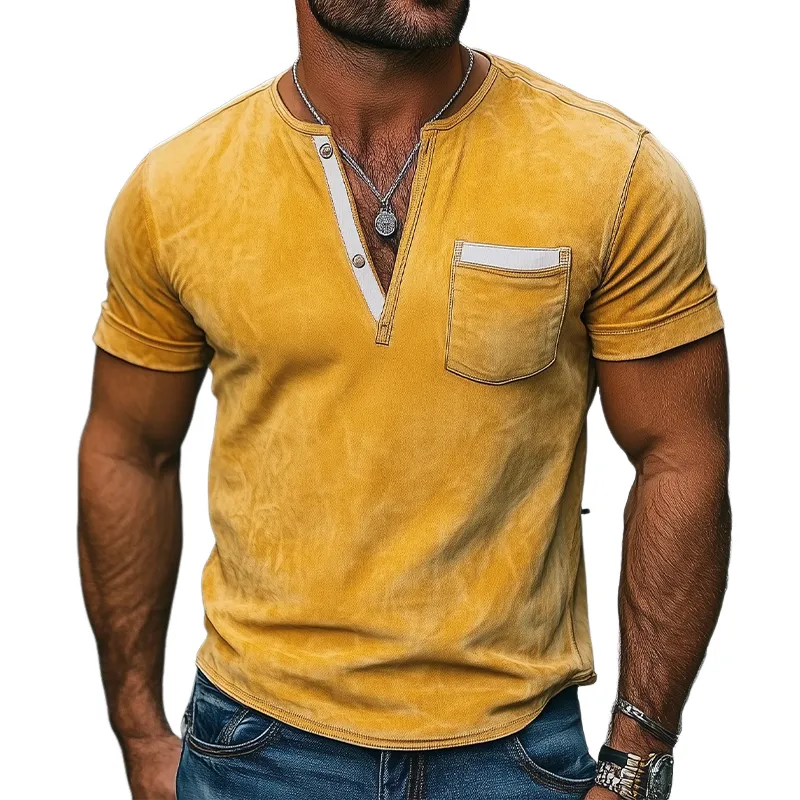 Men's Fashion Slim Fit Casual Deep V Neck Bright Suede Short Sleeve T-Shirt MTA0395D0K sold by Manly