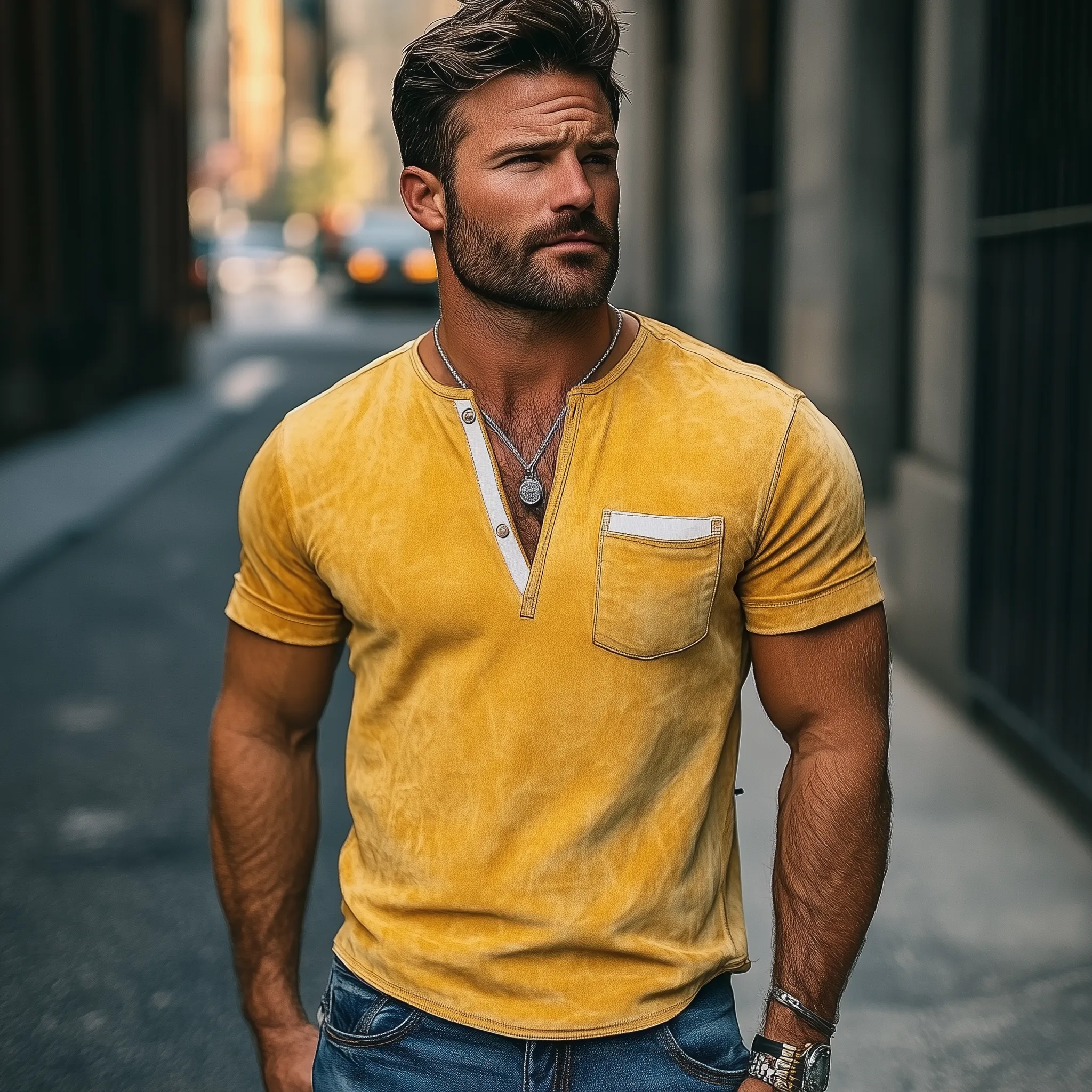 Men's Fashion Slim Fit Casual Deep V Neck Bright Suede Short Sleeve T-Shirt MTA0395D0K sold by Manly product image thumbnail 3