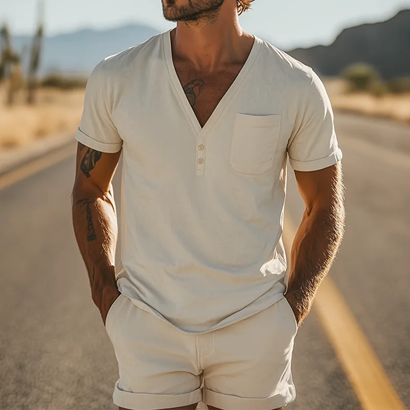 Men's Spring Fashion Casual Suede V-neck Short-sleeved T-shirt MTA0323D5K sold by Manly product image thumbnail 2