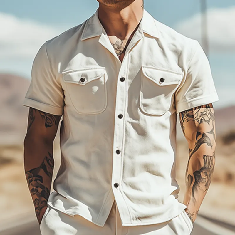 Men's Spring Fashion Casual Suede Short Sleeve Shirt Length to Knee Shorts Set MTA0322D2K sold by Manly product image thumbnail 3