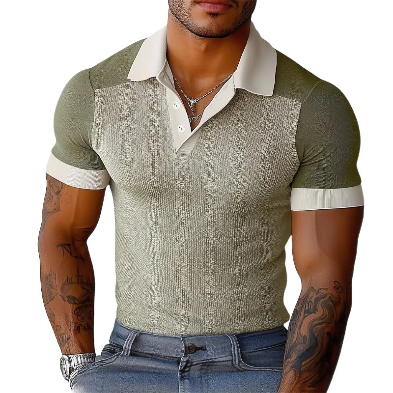 Men's Summer Comfortable Elastic Colorblock Polo Shirt MTA0382D1U sold by Manly