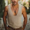 Men's Summer Solid Color Deep V Neck Knitted Tank Top MTA0306D1U sold by Manly