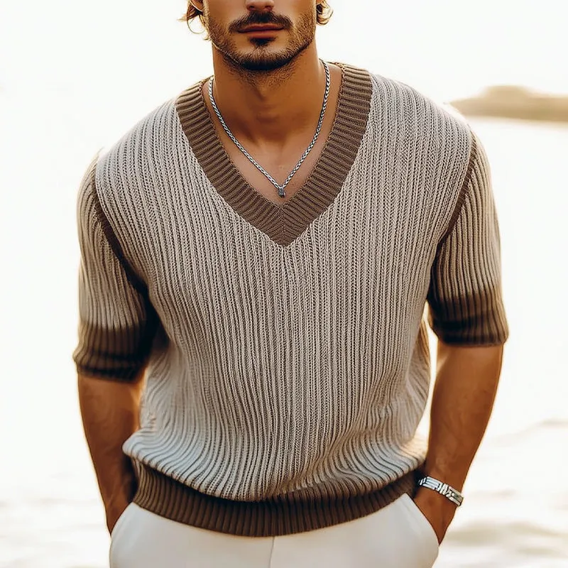 Men's Summer V-neck Thin Knitted Short-sleeved T-shirt MTA0363D5U sold by Manly product image thumbnail 2