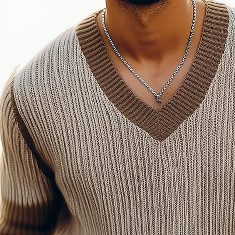 Men's Summer V-neck Thin Knitted Short-sleeved T-shirt MTA0363D5U sold by Manly product image thumbnail 3