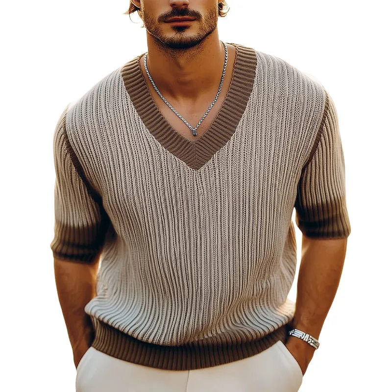 Men's Summer V-neck Thin Knitted Short-sleeved T-shirt MTA0363D5U sold by Manly