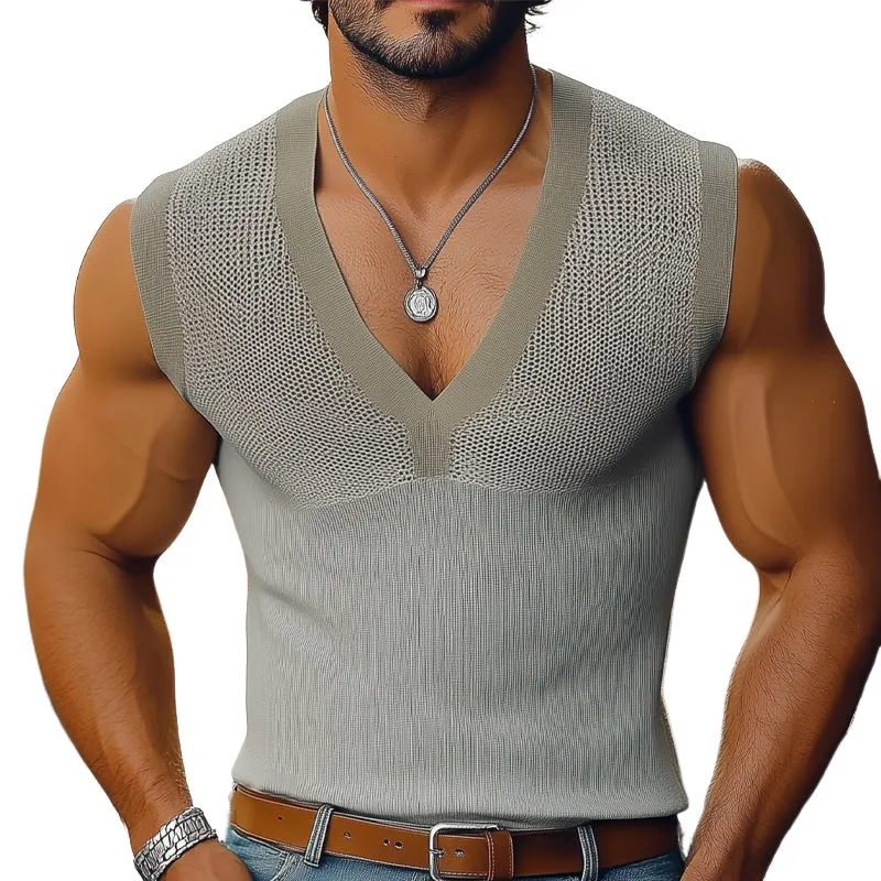 Men's Summer Basic V-neck Thin Slim Tank Top MTA0395D2U sold by Manly