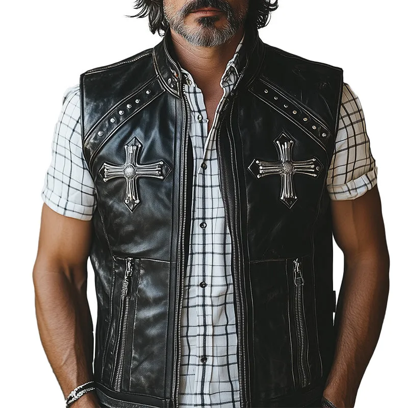Men's Western Vintage Leather Fashion Vest MTA0300D0P sold by Manly