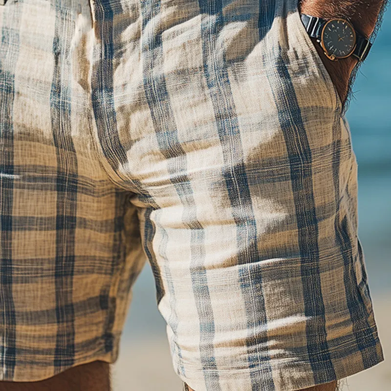 Men's Spring Fashion Plaid Linen Casual Sports Shorts MTA0360D0P sold by Manly product image thumbnail 3