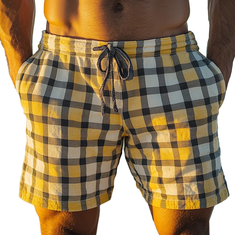 Men's Spring Fashion Plaid Linen Casual Sports Shorts MTA0329D1P sold by Manly